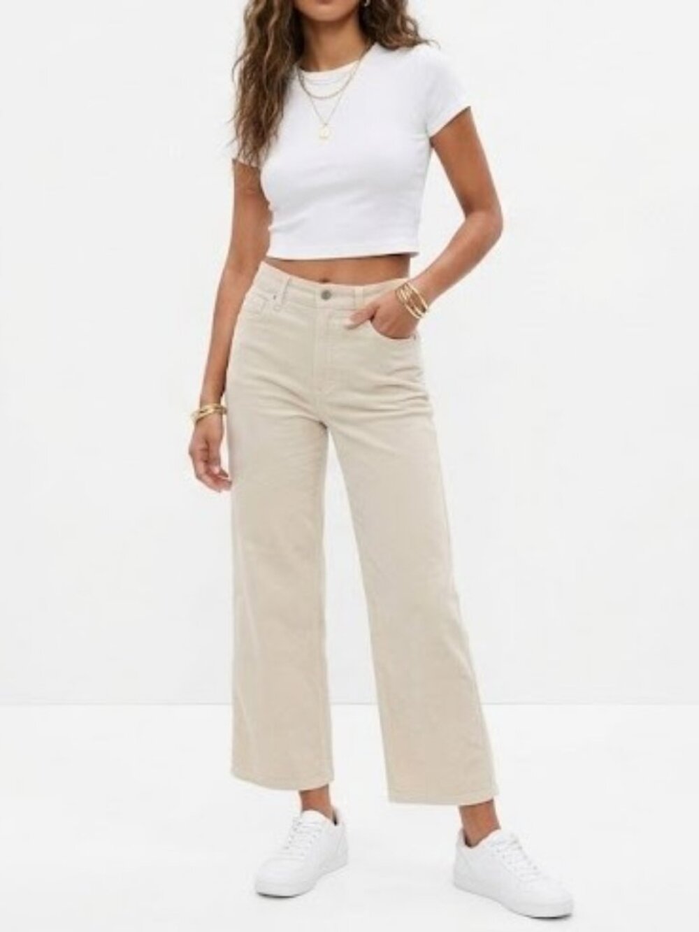 GAP High Rise Wide Leg Corduroy Pants 28 Light Beige Ankle Cotton Pockets